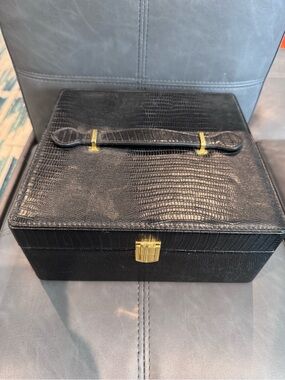 Black Croc-Embossed Essential Oil / Craft Box with Gold Hardware